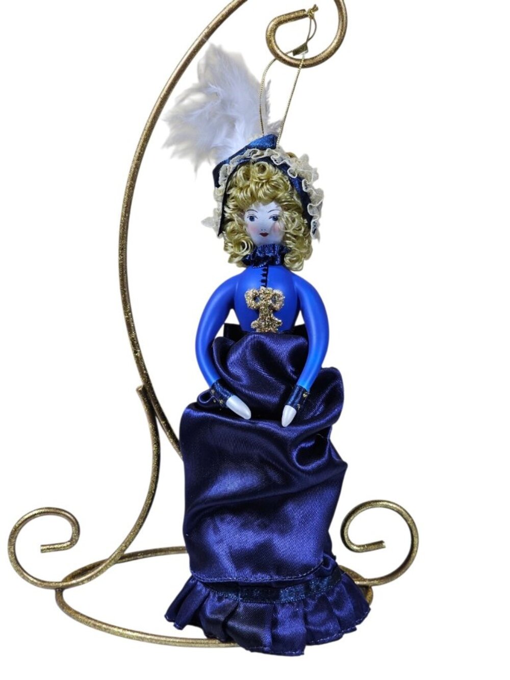 Kurt S Adler BLUE Hand Blown Glass ornament VICTORIAN LADY VTG